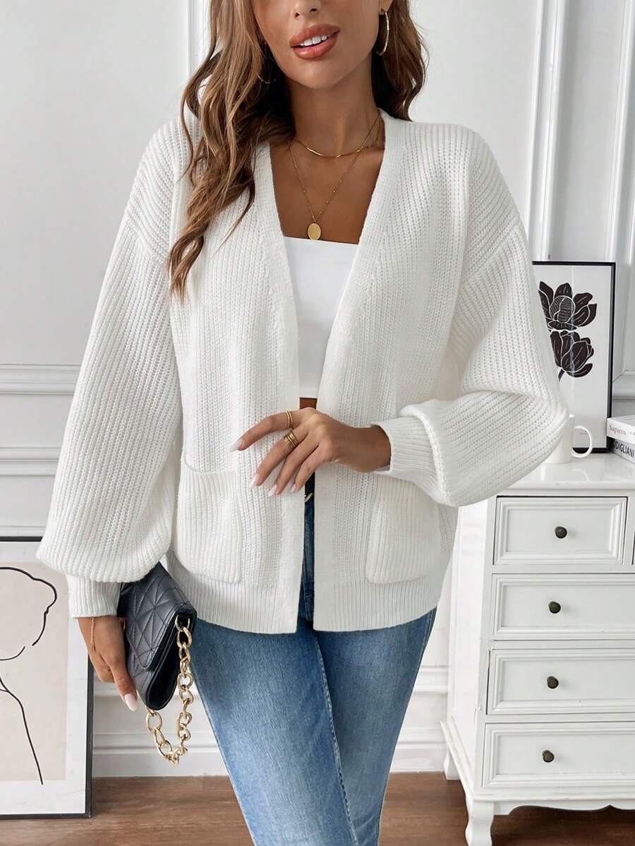 Gilet Femme Ouvert Texture Côtelée Poches Plaquées
