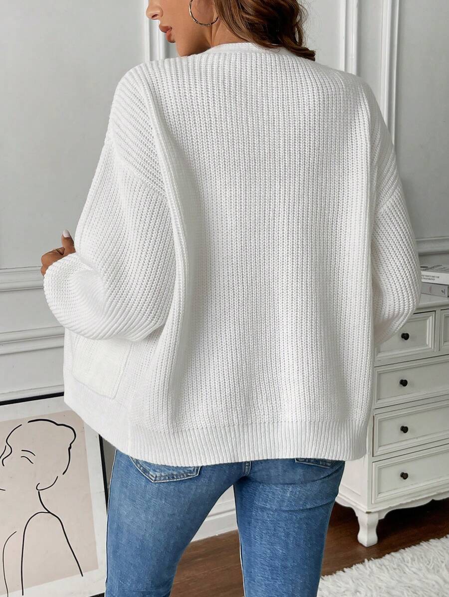 Gilet Femme Ouvert Texture Côtelée Poches Plaquées