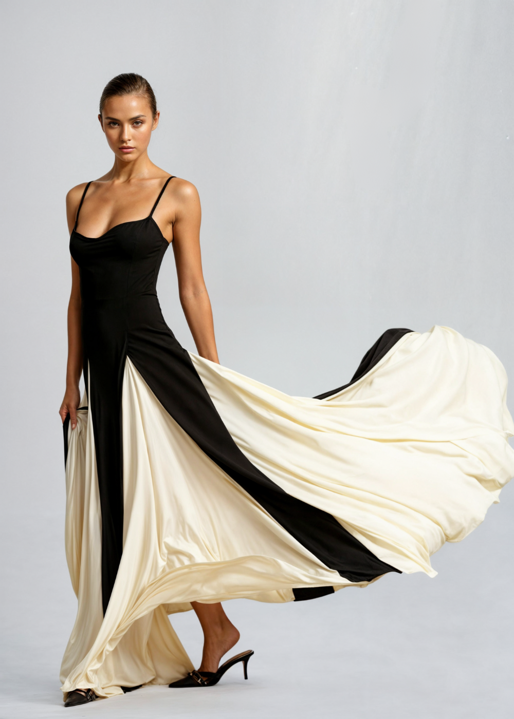 Robe Longue de Soirée Femme Noir et Blanc