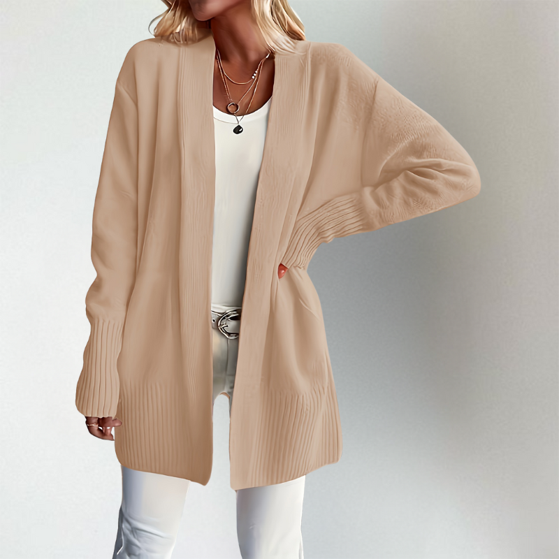 Gilet Femme Ouvert Manches Longues en Maille Tricotée