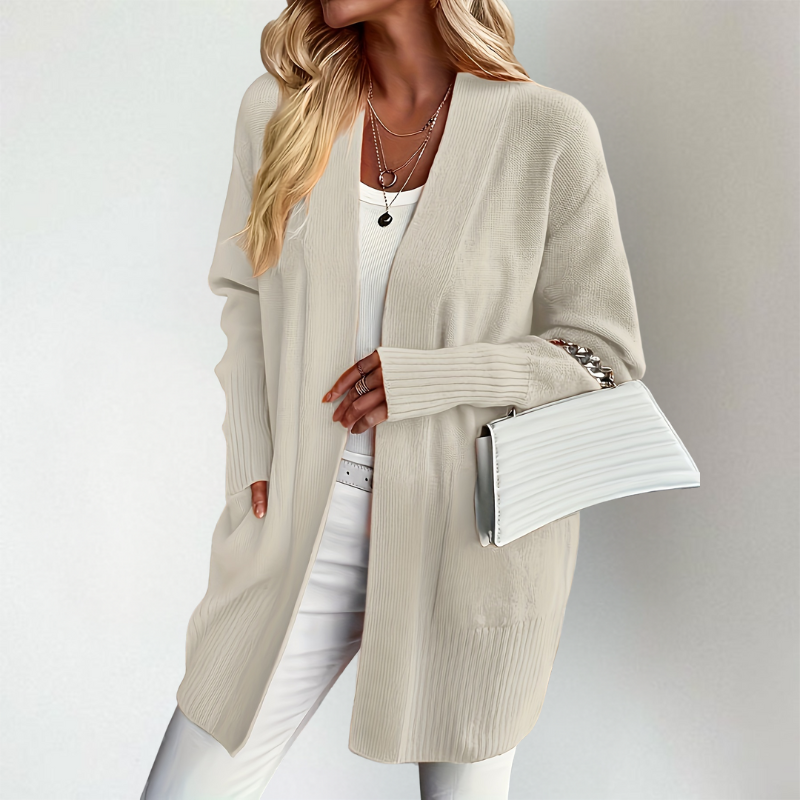 Gilet Femme Ouvert Manches Longues en Maille Tricotée
