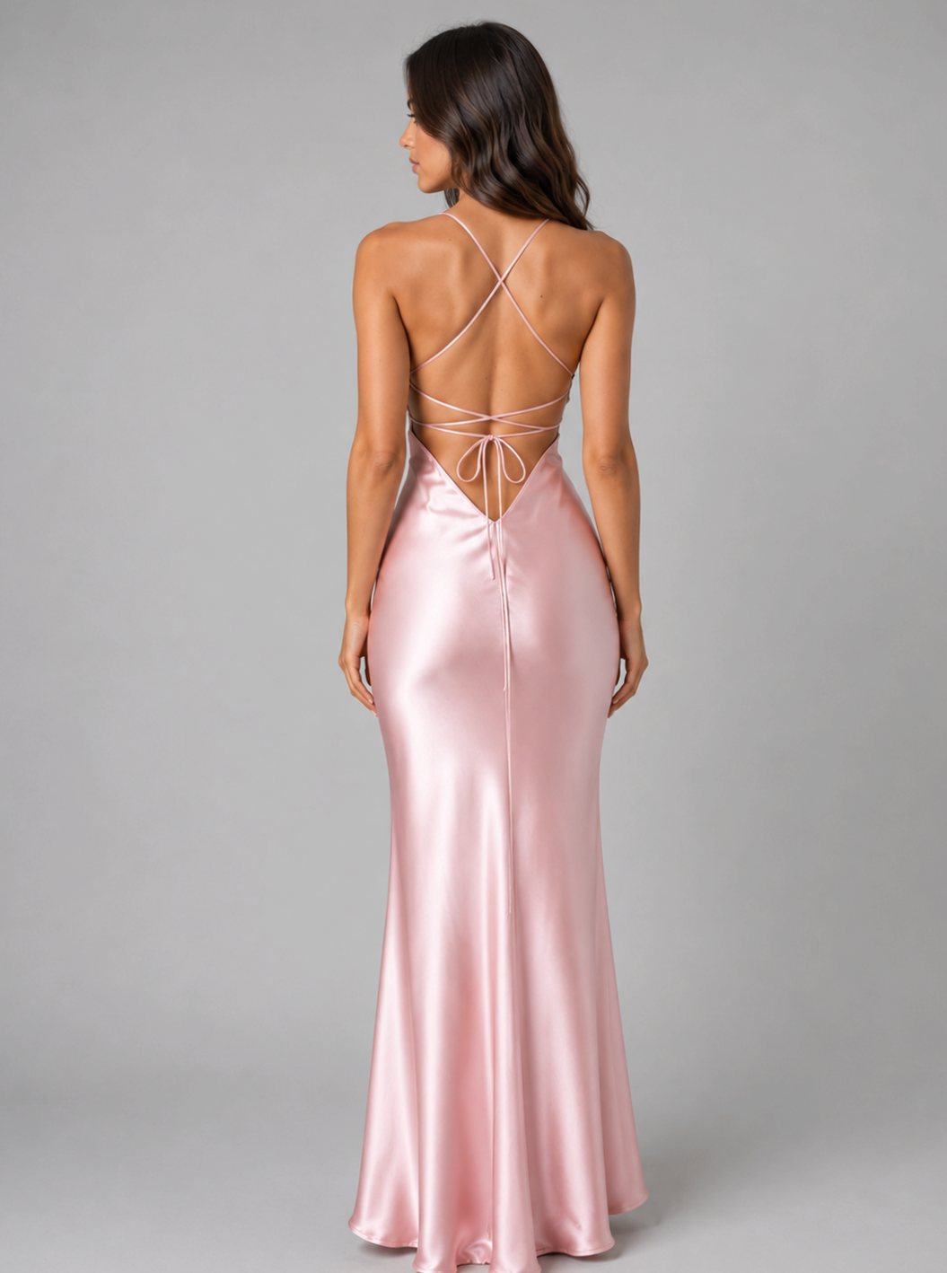 Women's Satin-Feel Bias-Cut Open-Back Maxi Evening Gown