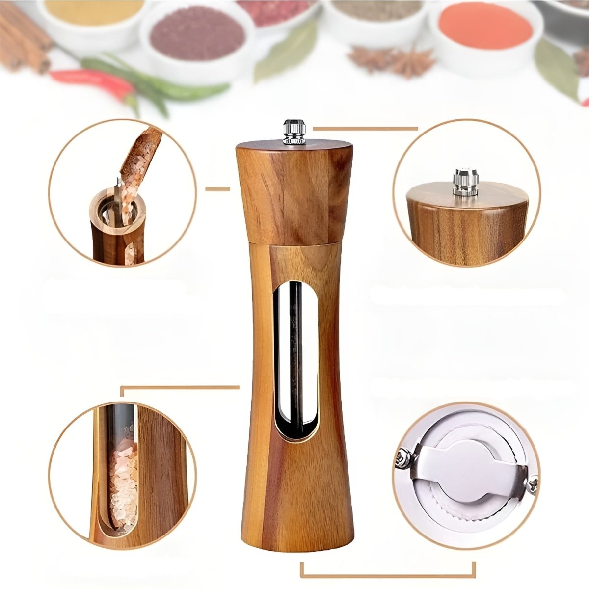 Molino de pimienta y sal de madera: diseño elegante con ajuste de molienda para la cocina o la mesa del comedor