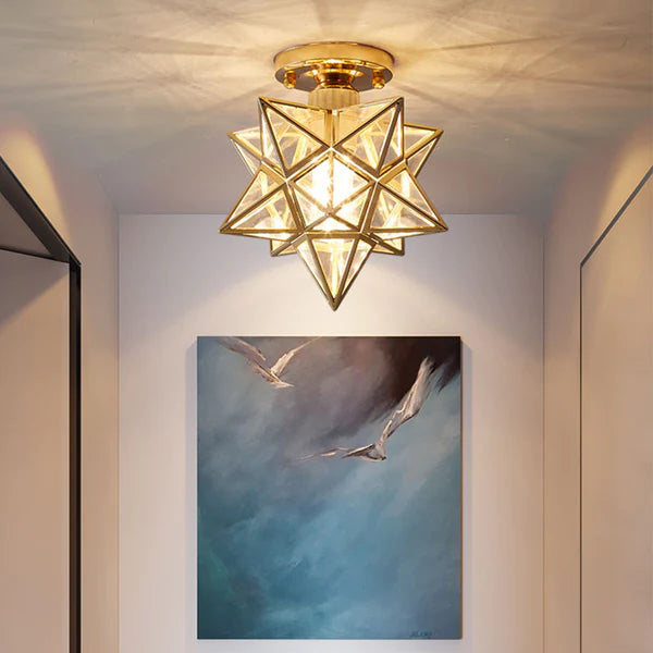 Star-shaped ceiling light – Gold, compact design for the entryway, dining room, or bedroom