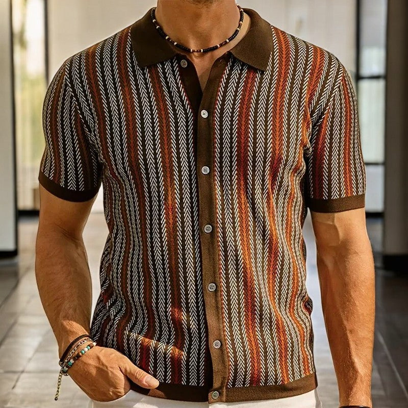 Chemise Homme Boutonnée en Coton Bio à Chevrons