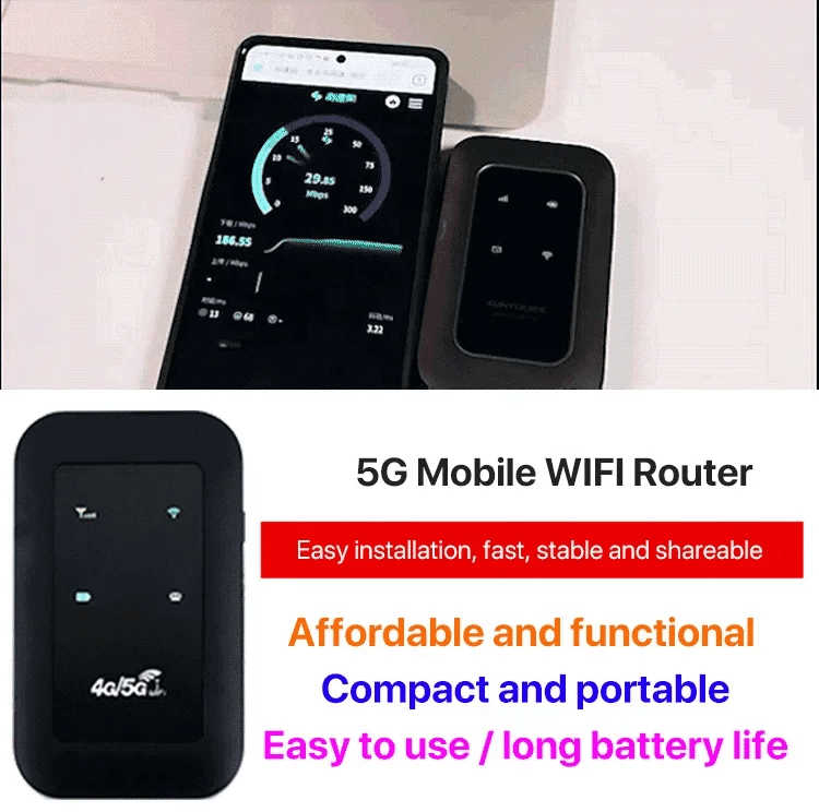 Draagbare wifi-router – Compact ontwerp, zwart, voor op reis en thuisgebruik