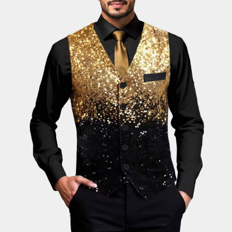 Gilet Homme Pailleté à Revers en Satin