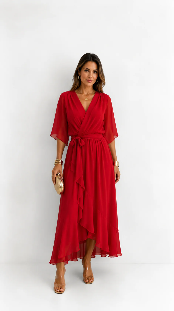 Robe Portefeuille Femme en Mousseline Fluide
