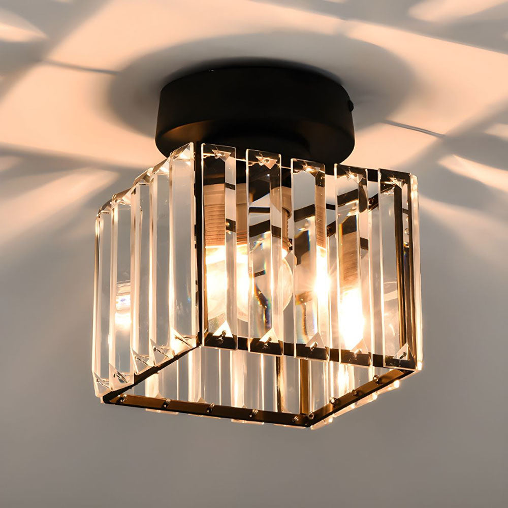 Plafonnier Design en Laiton et Cristal, Finition Noire