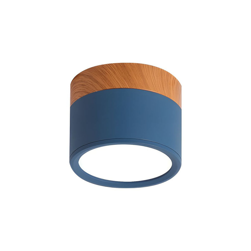 Plafonnier cylindrique – Aluminium avec accent en bois, éclairage moderne pour entrée, salle à manger ou salon