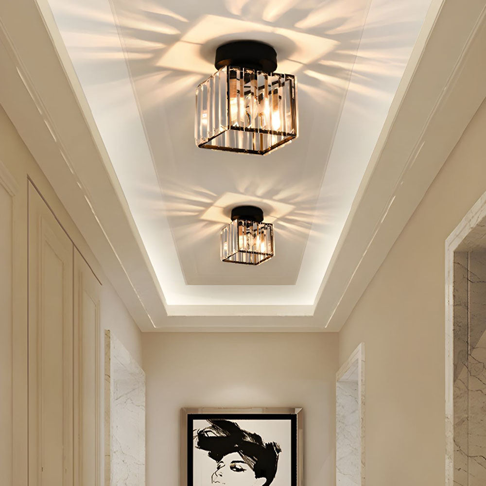 Plafonnier Design en Laiton et Cristal, Finition Noire