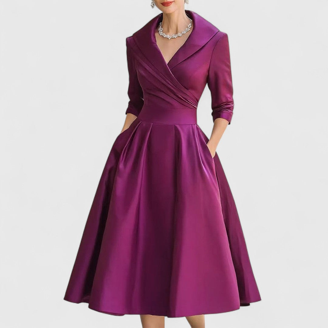 Robe Midi Femme Cache-Cœur Col V Manches 3/4