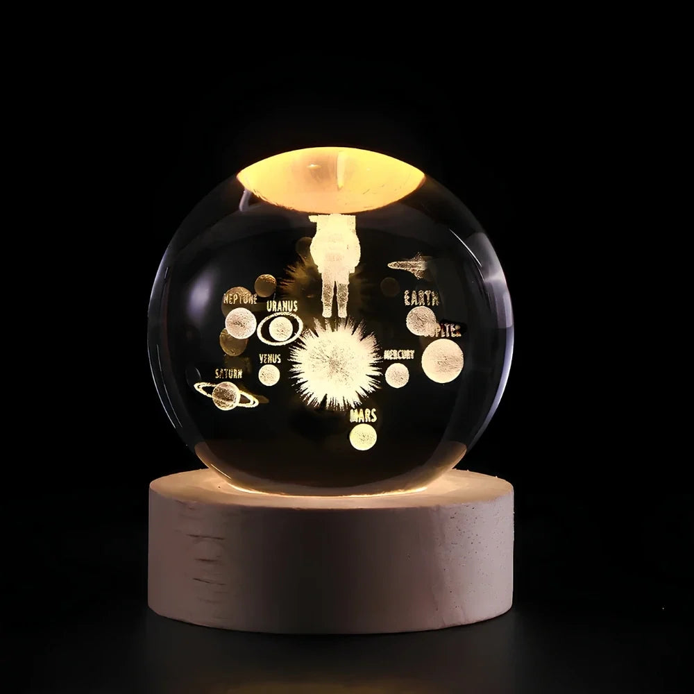 Lampe de Chevet Boule de Cristal Gravée 3D