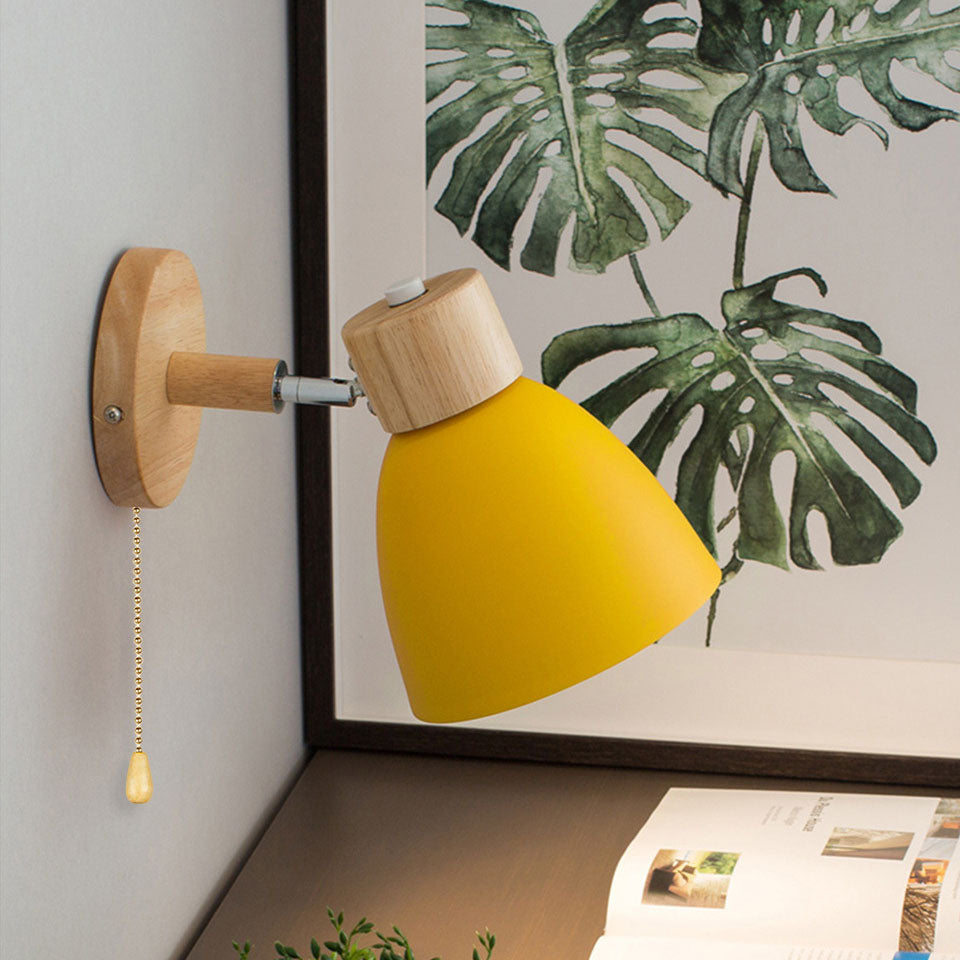 Applique Murale Bois et Métal, Bras Orientable et Abat-jour Conique