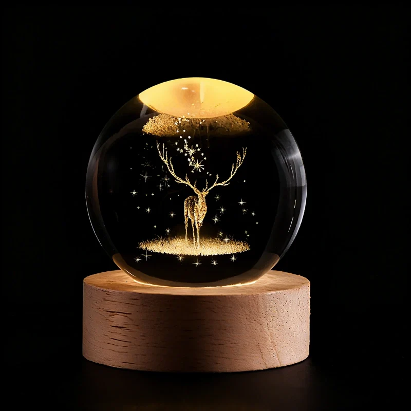 Lampe de Chevet Boule de Cristal Gravée 3D