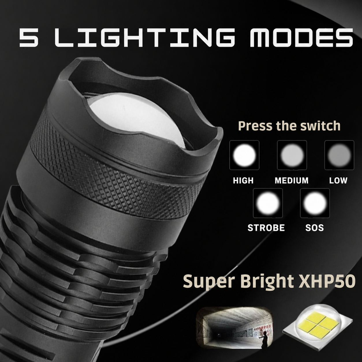 Superheldere zaklamp – aluminium, 90.000 lumen, waterdicht voor buitenactiviteiten en avontuur