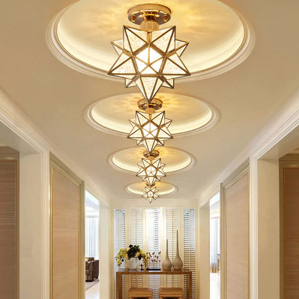 Star-shaped ceiling light – Gold, compact design for the entryway, dining room, or bedroom