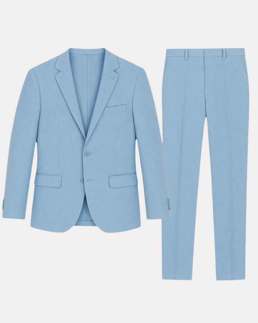 Costume Homme Slim Fit en Lin Léger, Veston Droit Deux Boutons