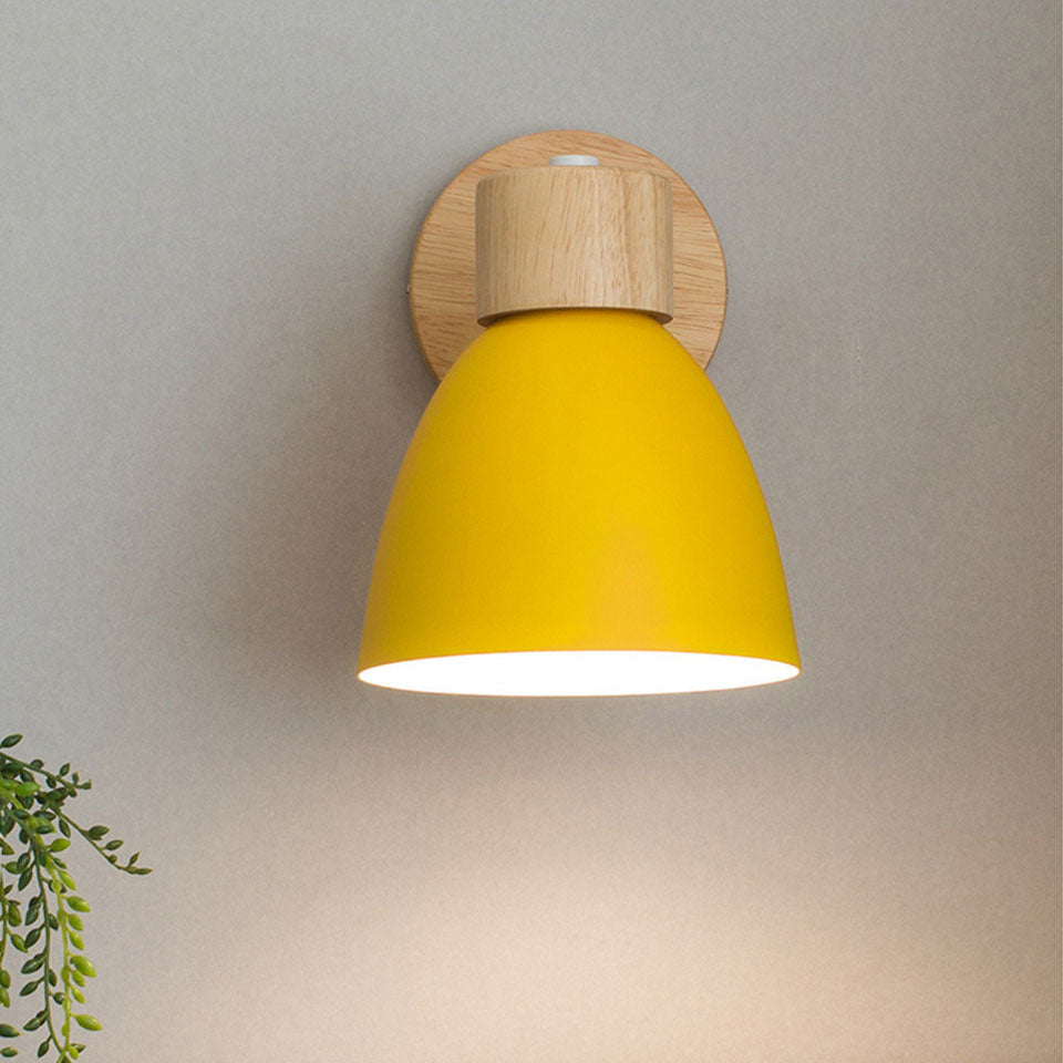 Applique Murale Bois et Métal, Bras Orientable et Abat-jour Conique
