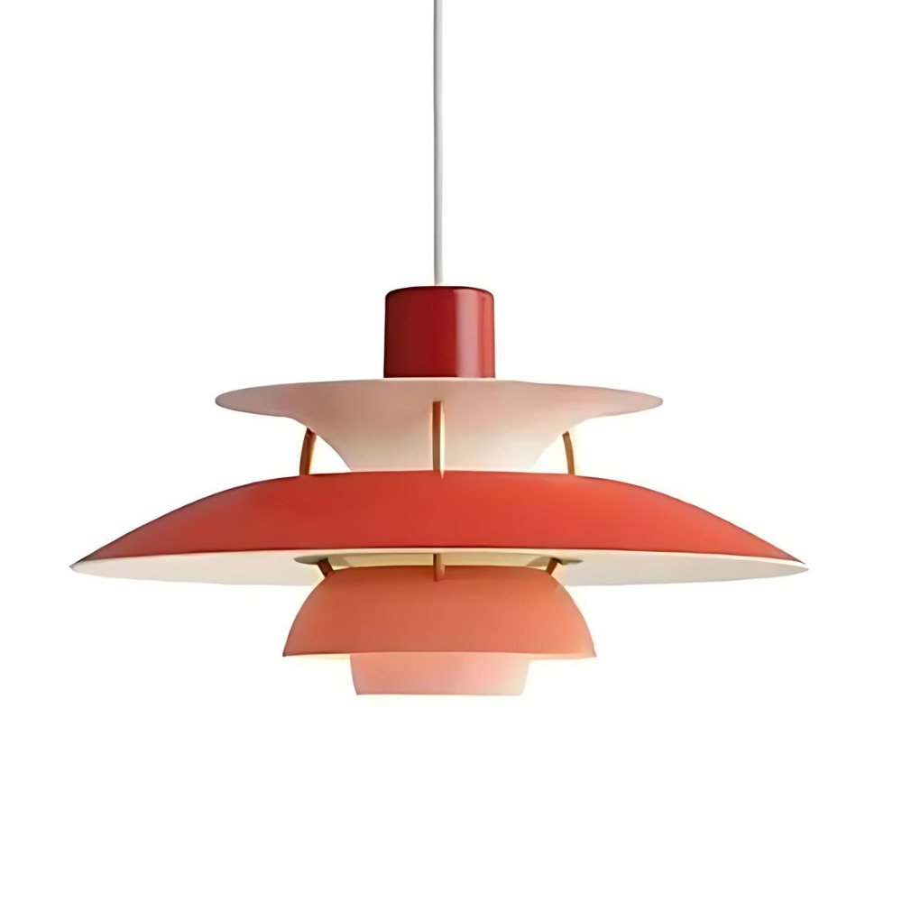 Suspension danoise – Métal superposé, design coloré pour table à manger ou salon