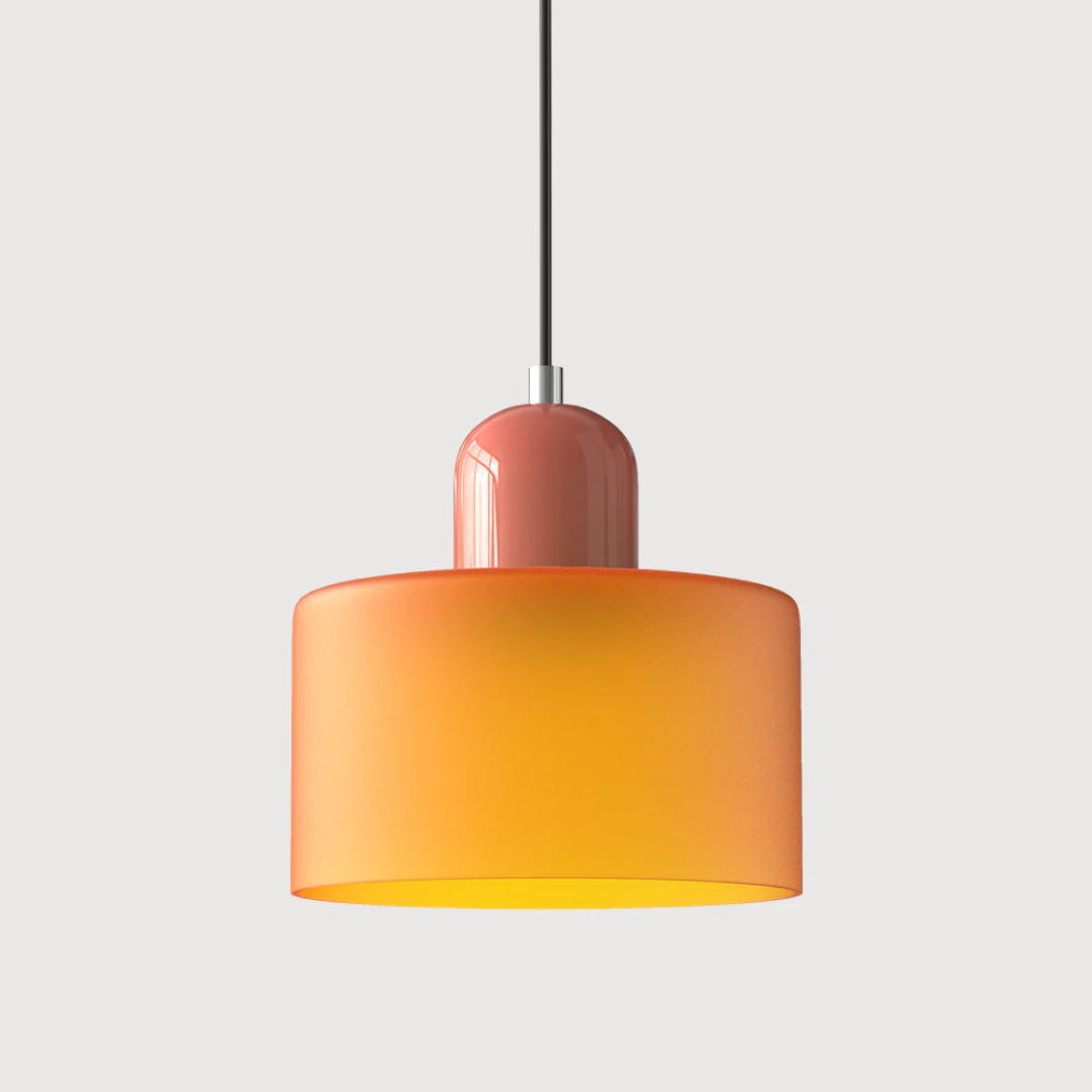 Retro pendant light – Dark green and orange glass shade for a dining table or reading nook, adjustable length up to 150 cm