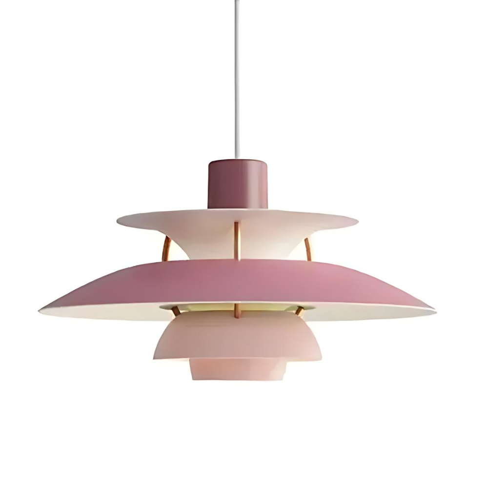 Suspension danoise – Métal superposé, design coloré pour table à manger ou salon