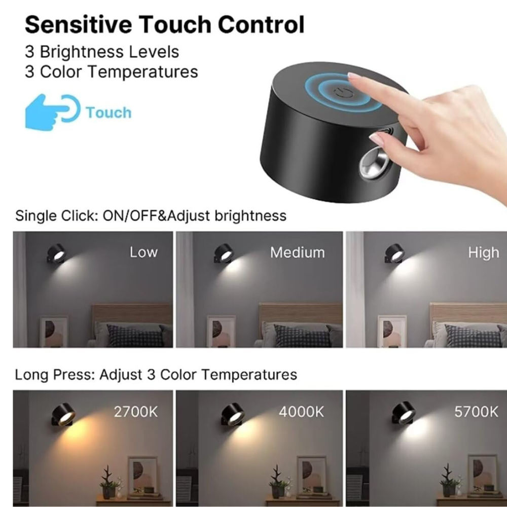 Rechargeable wall sconce – Cylindrical design, cordless with remote control, for the bedroom or living room