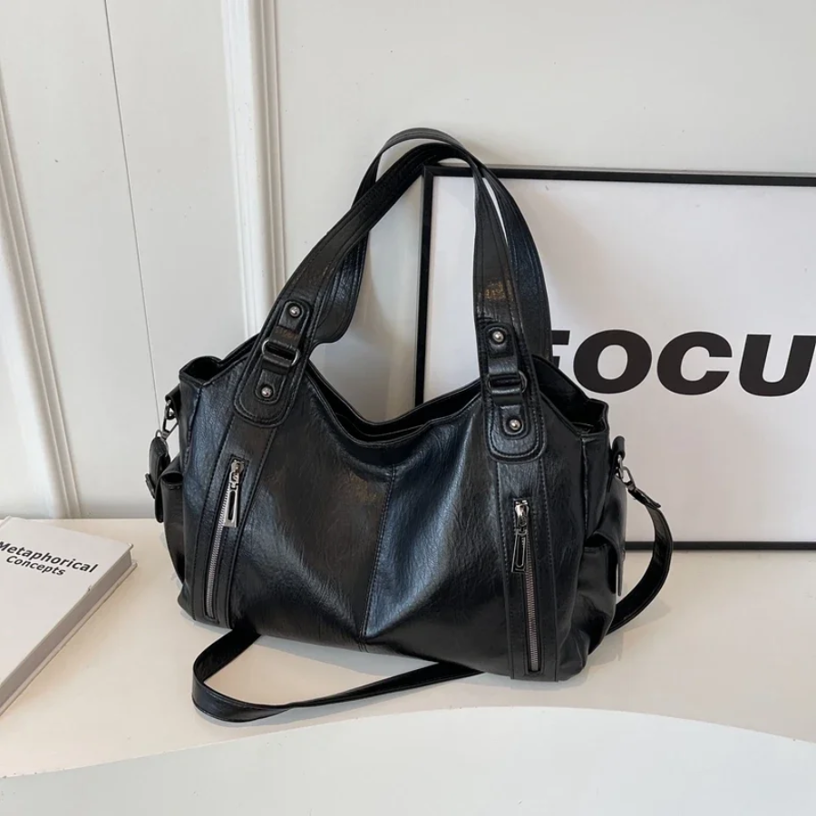 Sac à Épaule Femme en Cuir Végan - Design Structuré Multi-Poches