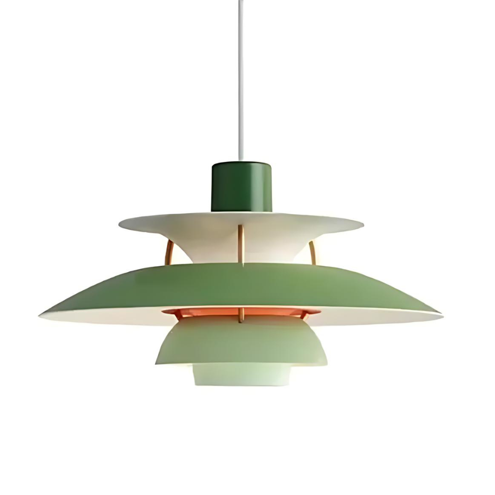 Danish Pendant Light – Layered Metal Design in a Colorful Style for the Dining Room or Living Room
