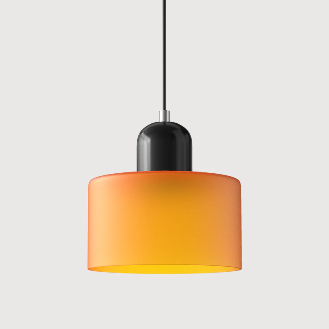 Retro pendant light – Dark green and orange glass shade for a dining table or reading nook, adjustable length up to 150 cm