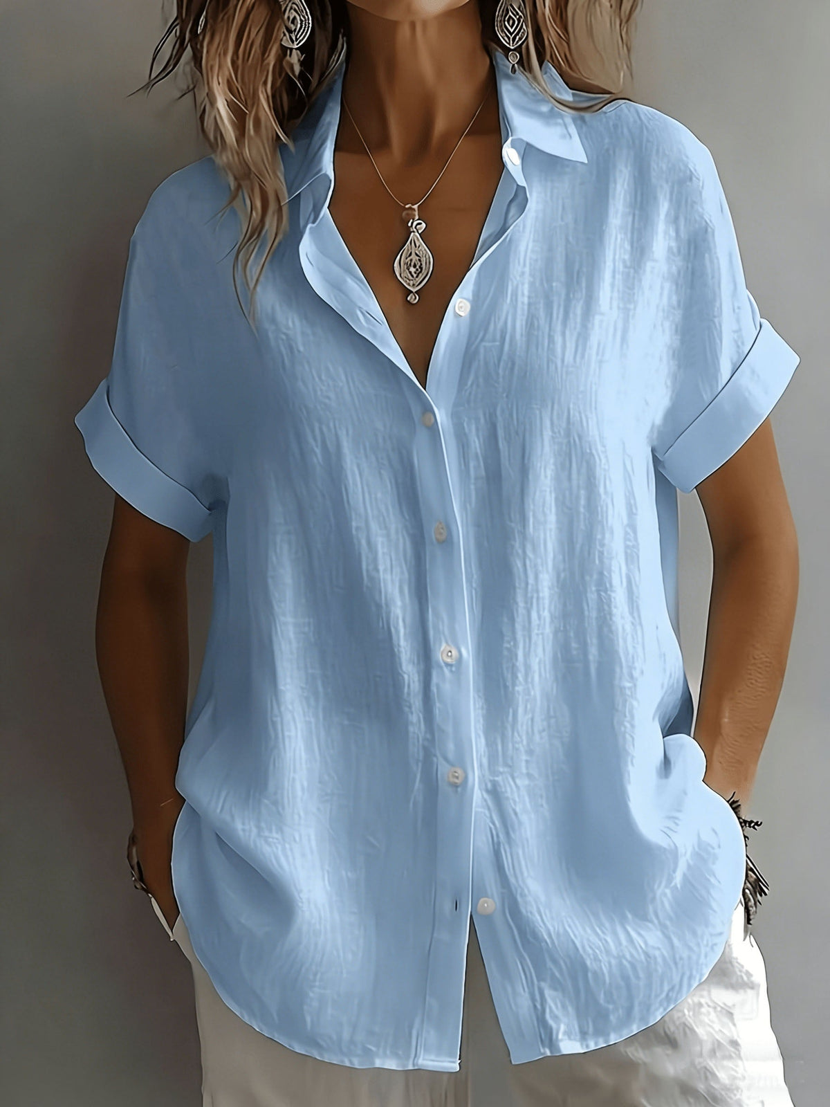 Chemise Femme en Lin Manches Courtes et Boutonnage