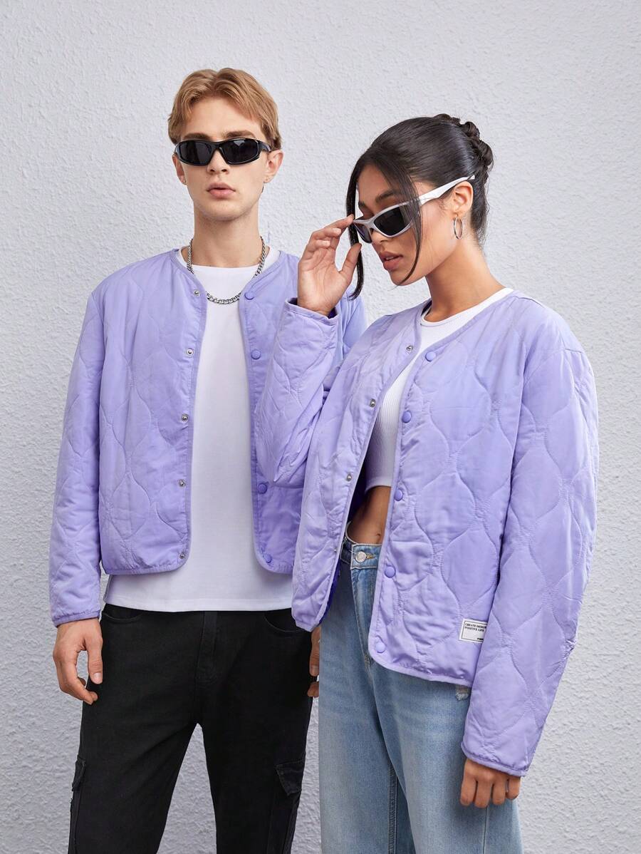 Manteau Matelassé Oversize Mixte Col V Violet