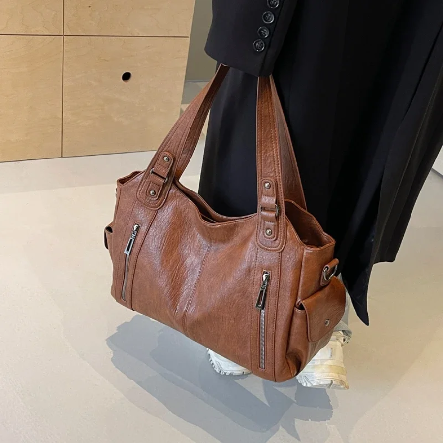 Sac à Épaule Femme en Cuir Végan - Design Structuré Multi-Poches