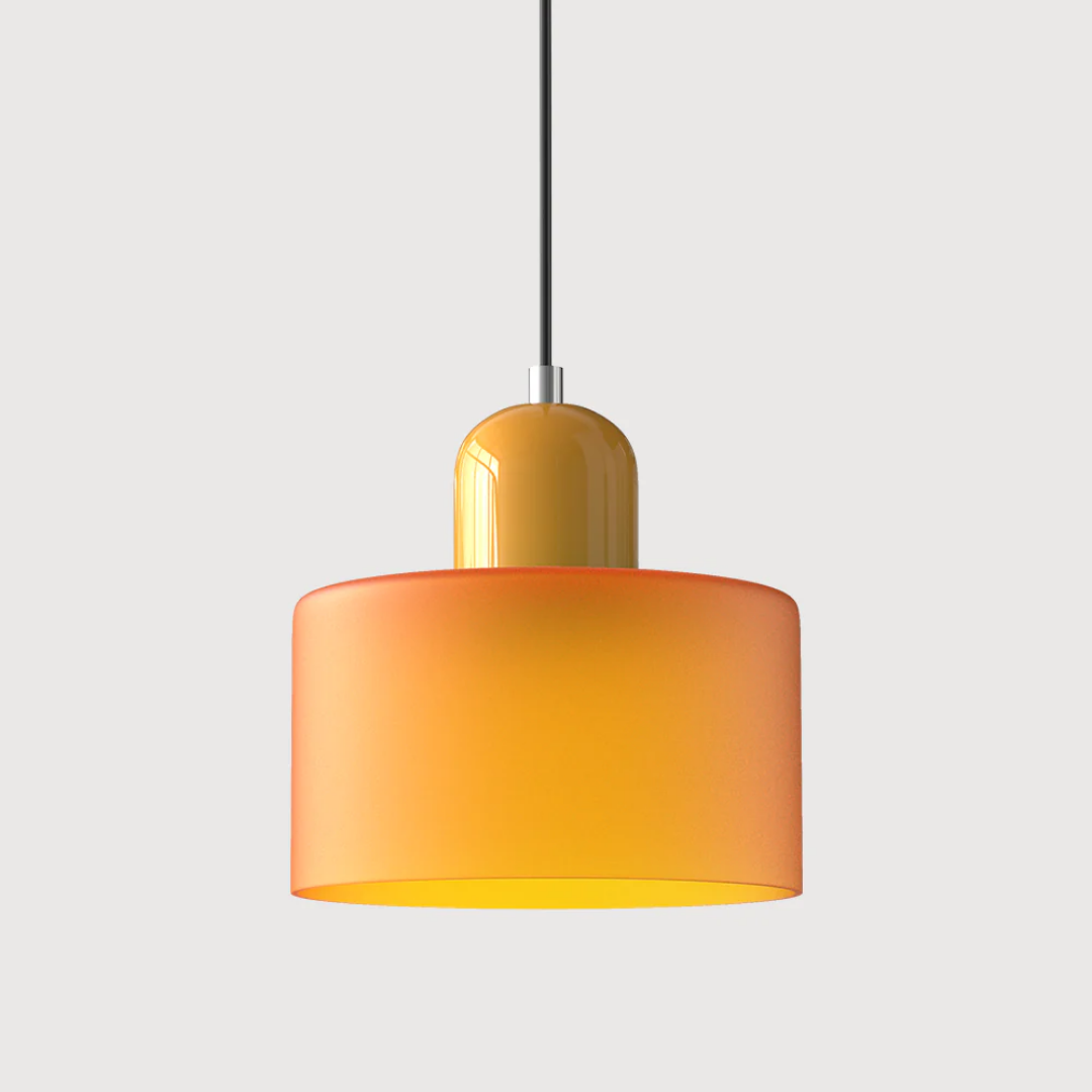 Retro pendant light – Dark green and orange glass shade for a dining table or reading nook, adjustable length up to 150 cm