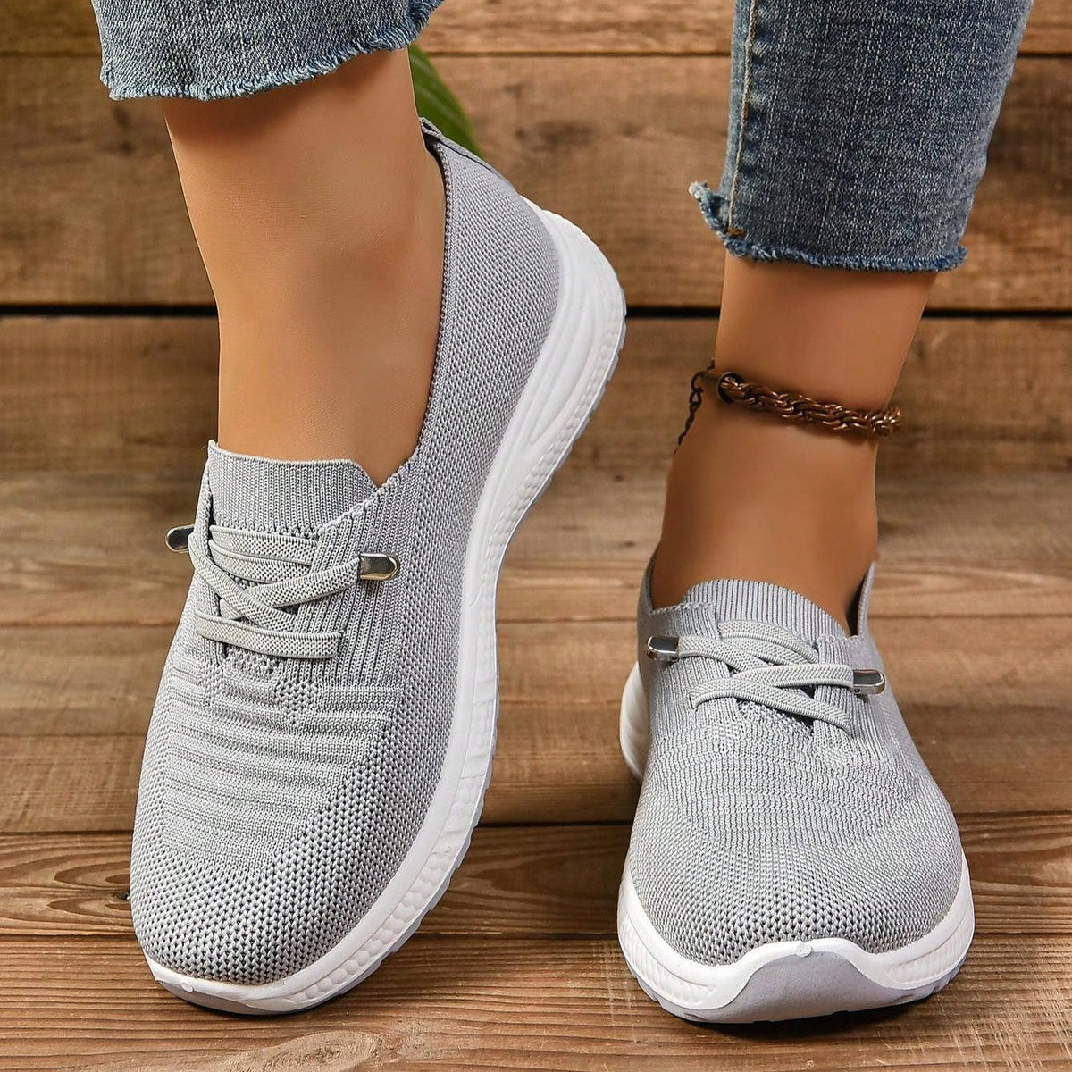 Baskets Femme Slip-On Bout Large Gris Clair