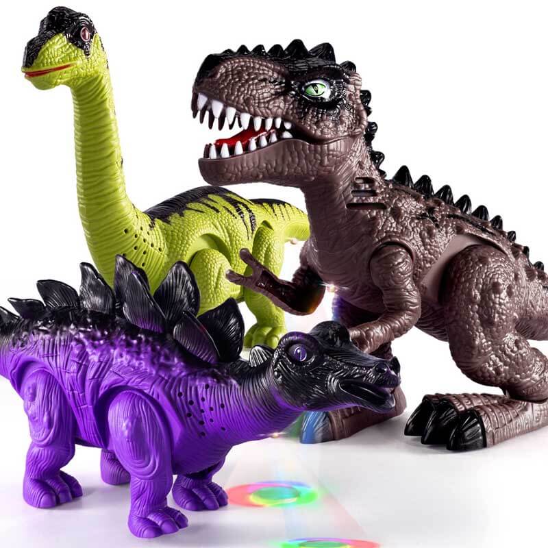 Lot des 3 dinosaures marcheurs : T-Rex, Brachiosaure et Stégosaure