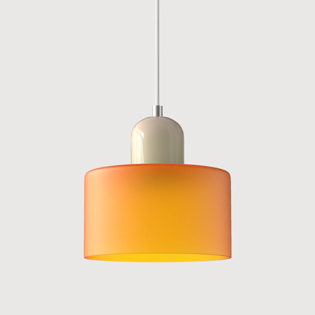 Retro pendant light – Dark green and orange glass shade for a dining table or reading nook, adjustable length up to 150 cm