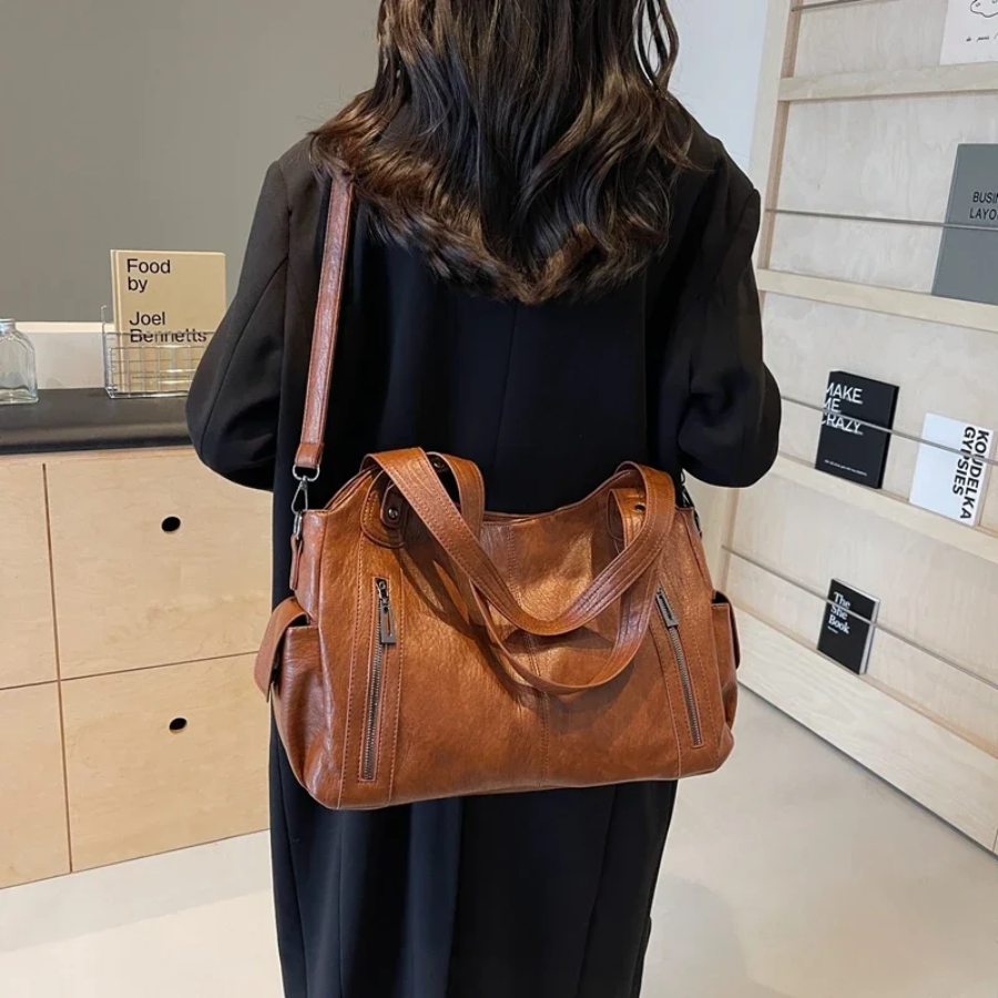 Sac à Épaule Femme en Cuir Végan - Design Structuré Multi-Poches