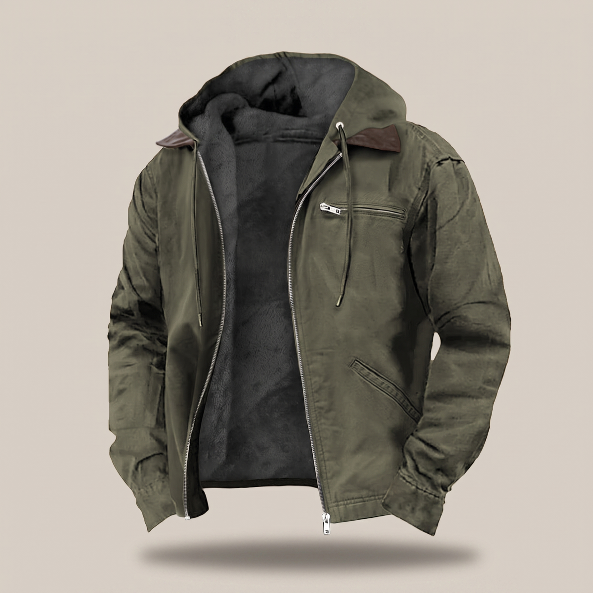 Veste à Capuche Homme en Toile Doublée Polaire