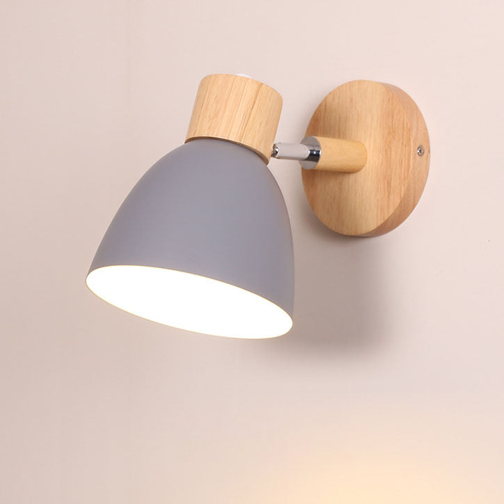 Applique Murale Bois et Métal, Bras Orientable et Abat-jour Conique