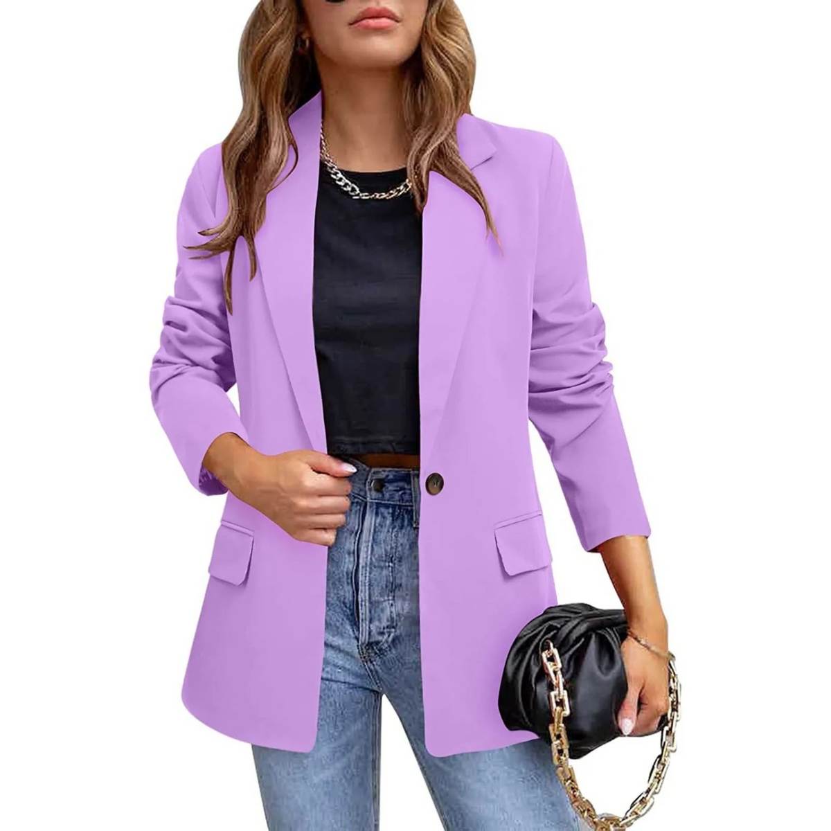 Blazer Femme Cintré Col Cranté Manches Longues