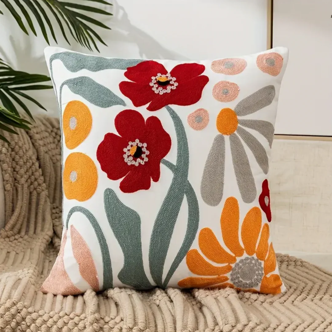 Coussin décoratif – Imprimé floral, Coton et Polyester pour Canapé ou Fauteuil