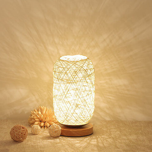 Lampe de Table en Rotin et Bois, Style Industriel Japandi
