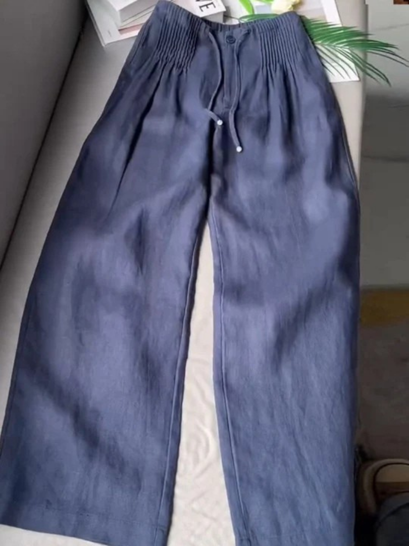 Pantalon Femme Jambe Large Taille Haute à Cordon