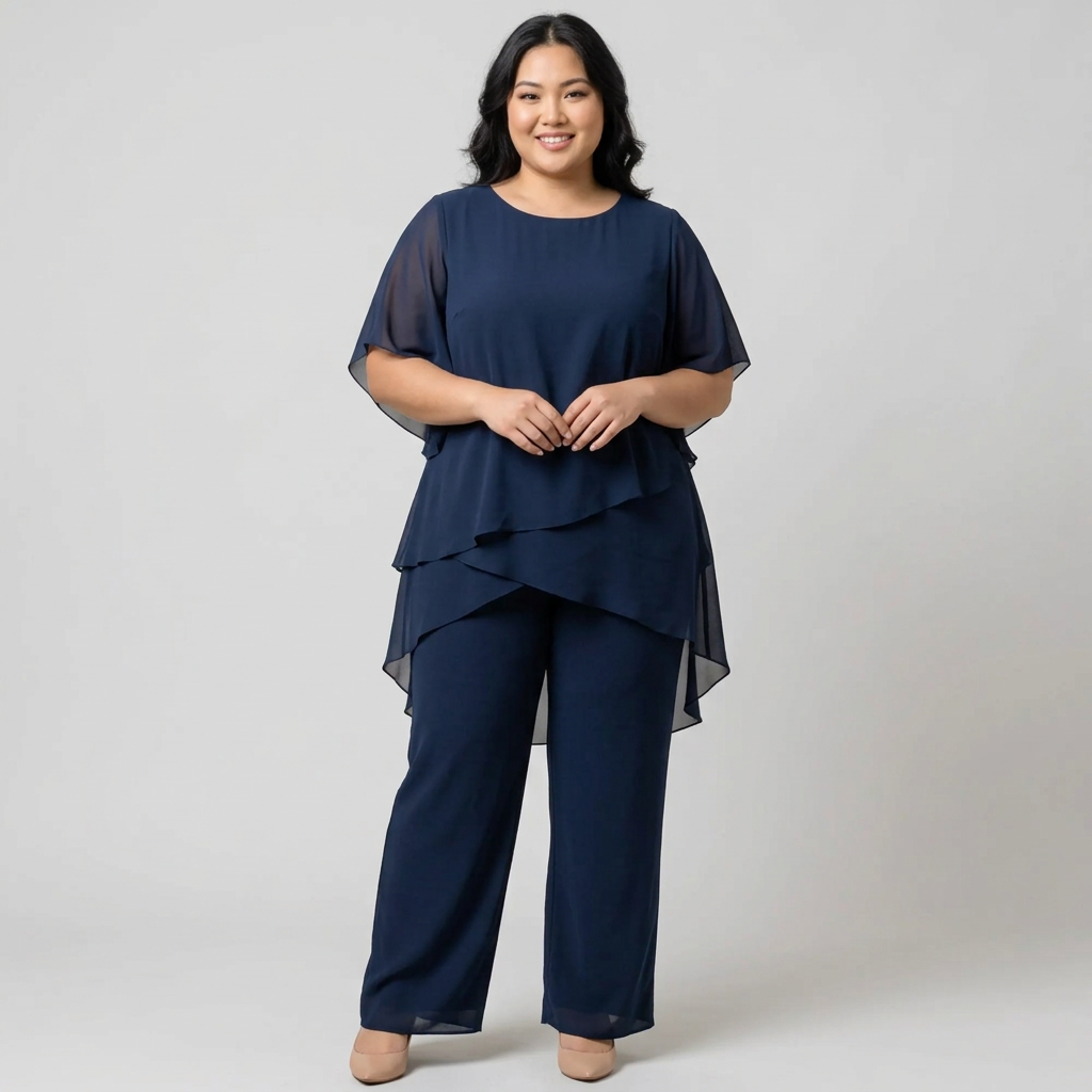 Ensemble Femme Haut Drapé Asymétrique et Pantalon Palazzo