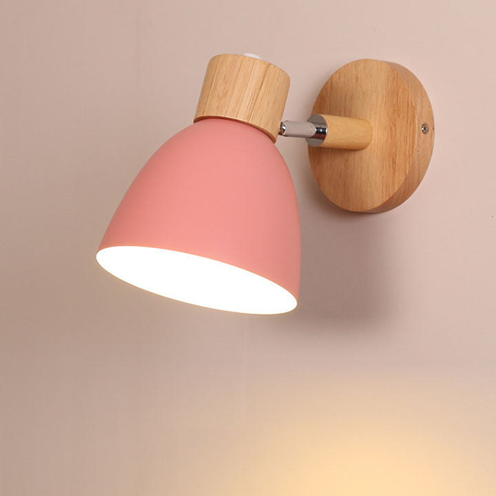 Applique Murale Bois et Métal, Bras Orientable et Abat-jour Conique