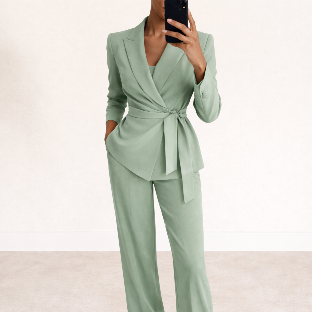 Tailleur Femme Deux Pièces Blazer et Pantalon Large