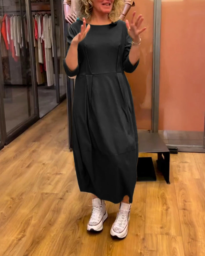 Robe Femme Col Rond à Manches 3/4, Coupe Ajustée
