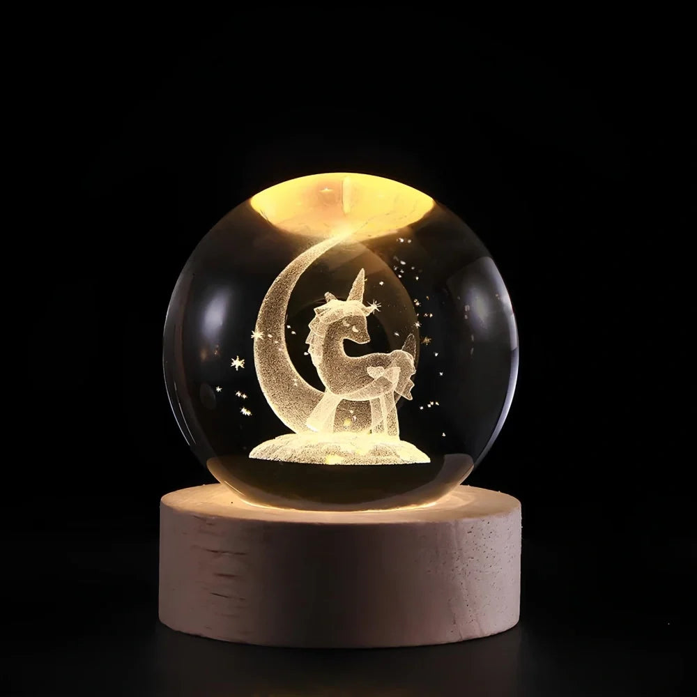Lampe de Chevet Boule de Cristal Gravée 3D