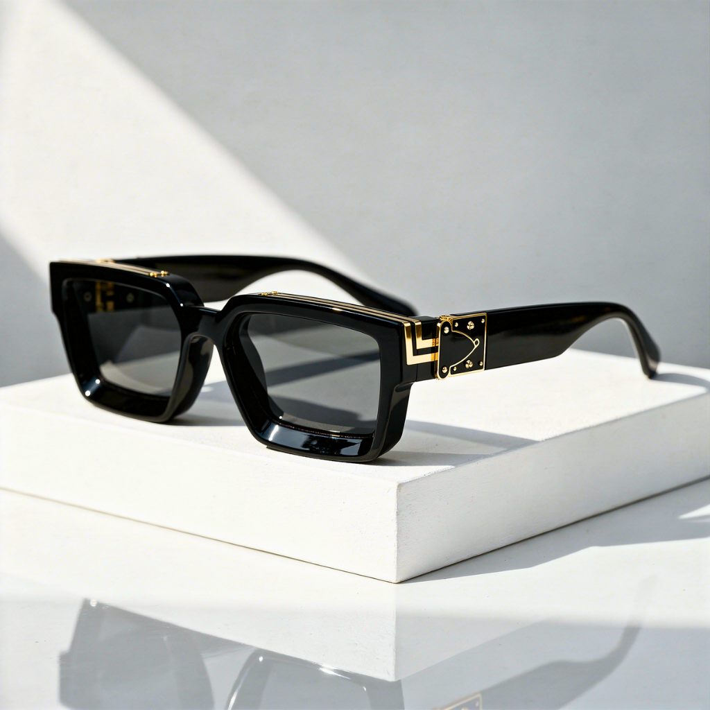 Lunettes de Soleil Carrées Unisexe - Monture Dorée Protection UV400